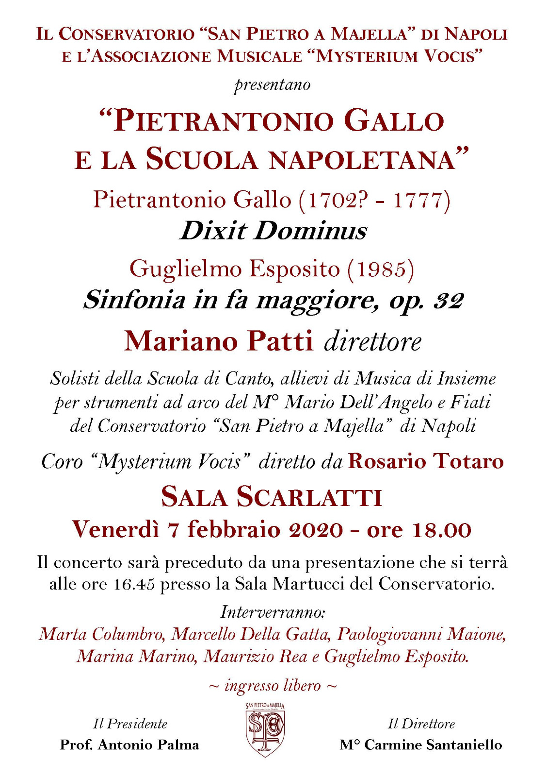 Pietrantonio Gallo e la scuola napoletana – 07/02/2020